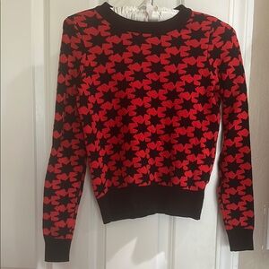 Red and Black Crew Neck Sweater with Bold Pattern